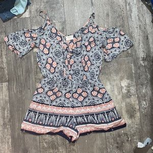 Sienna Sky Navy blue, orange, and white romper